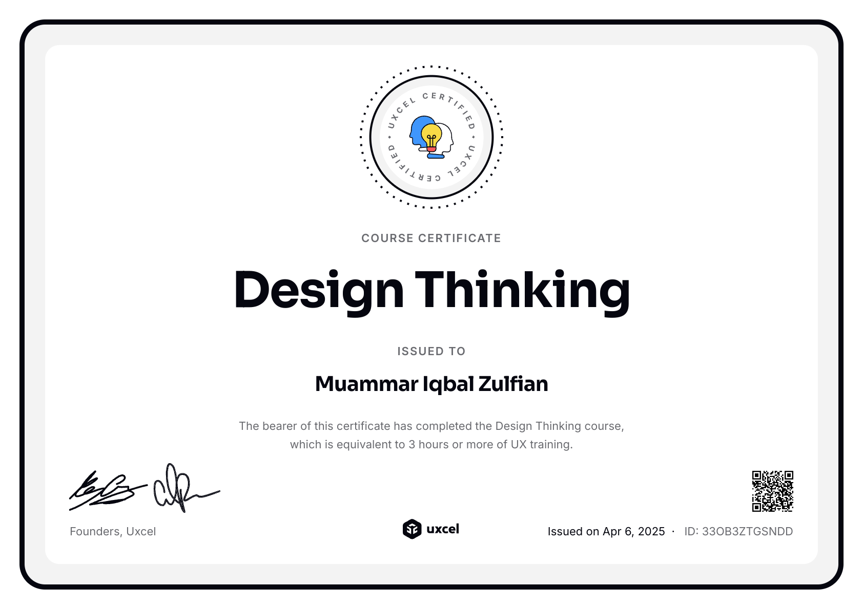 Muammar Iqbal Zulfian's certificate
